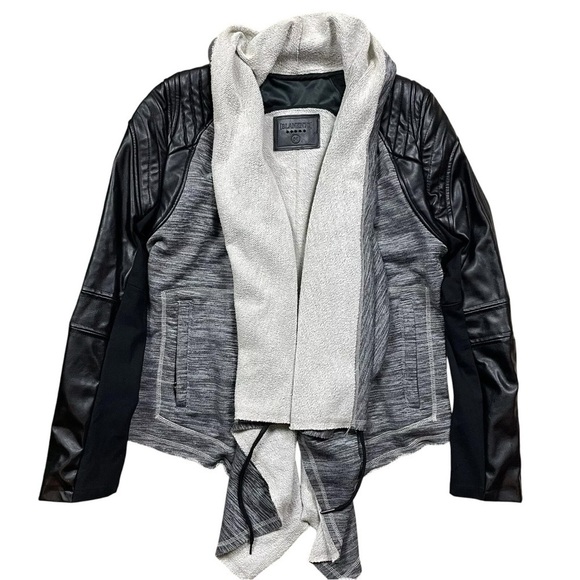 Blank NYC Faux Leather Moto Jacket Draped Front Black Gray Heathered Knit Size M - Picture 1 of 9